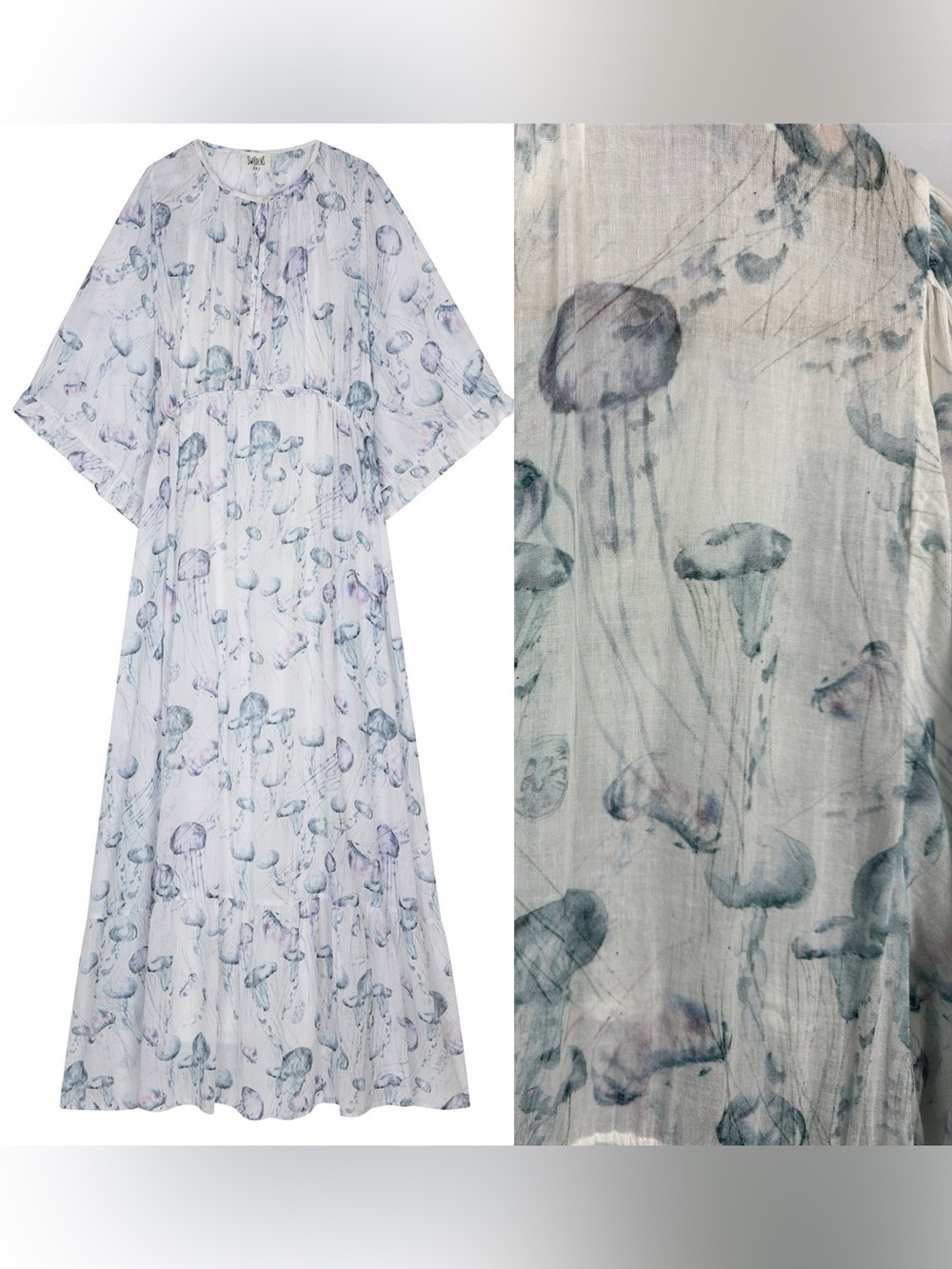 Swildens Paris Gauzy Jelly Fish Print Maxi Dress Coverup One Size